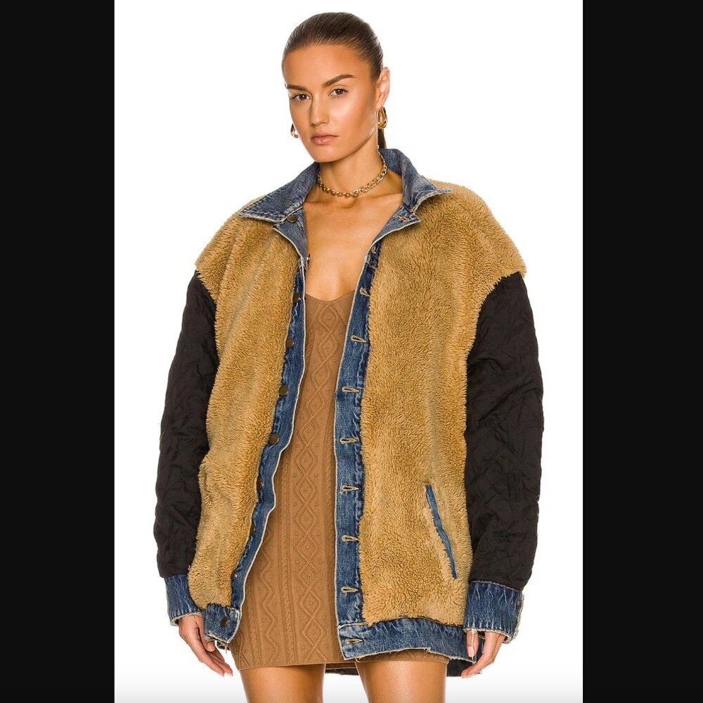 NWT Retrofete Cindy Reversible Denim Faux Shearling Fur Jacket, Size XS - Picture 2 of 16